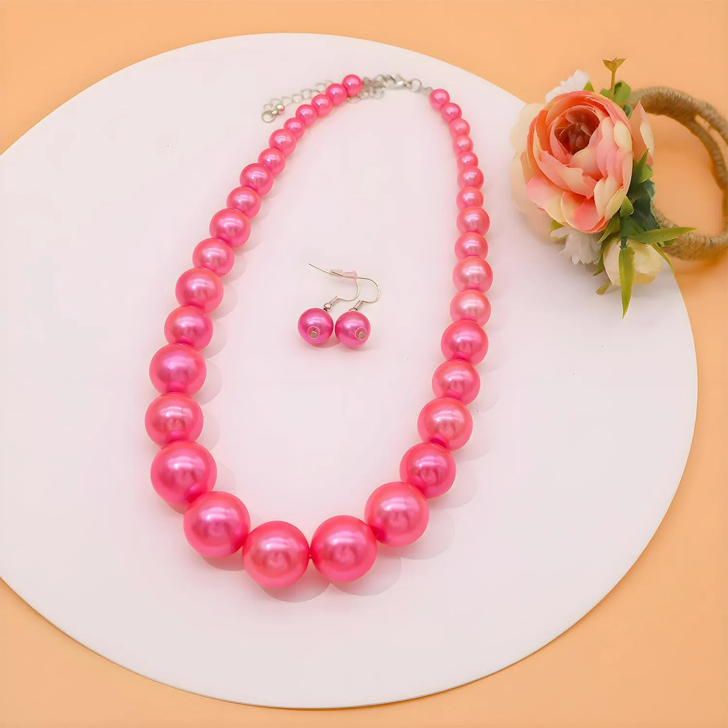 Utop Big Pearl Choker Necklace for Women Faux Pearl Beads Strand Necklace Earrings Set 1920s Pearl Costume Jewelry