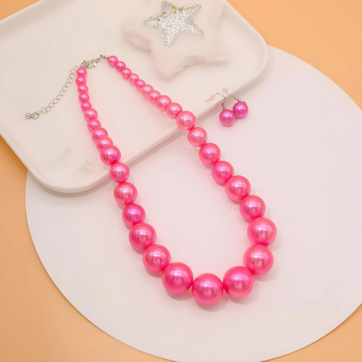 Utop Big Pearl Choker Necklace for Women Faux Pearl Beads Strand Necklace Earrings Set 1920s Pearl Costume Jewelry