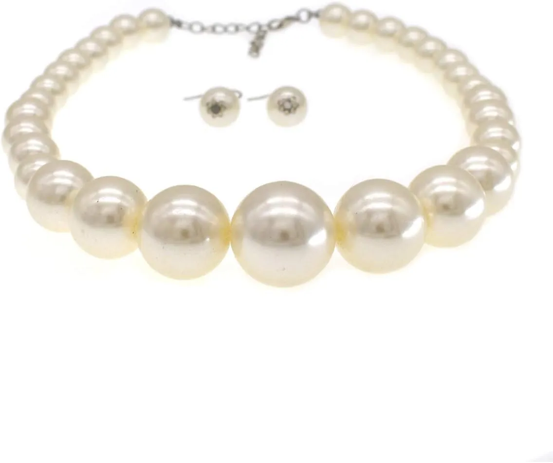 Utop Big Pearl Choker Necklace for Women Faux Pearl Beads Strand Necklace Earrings Set 1920s Pearl Costume Jewelry