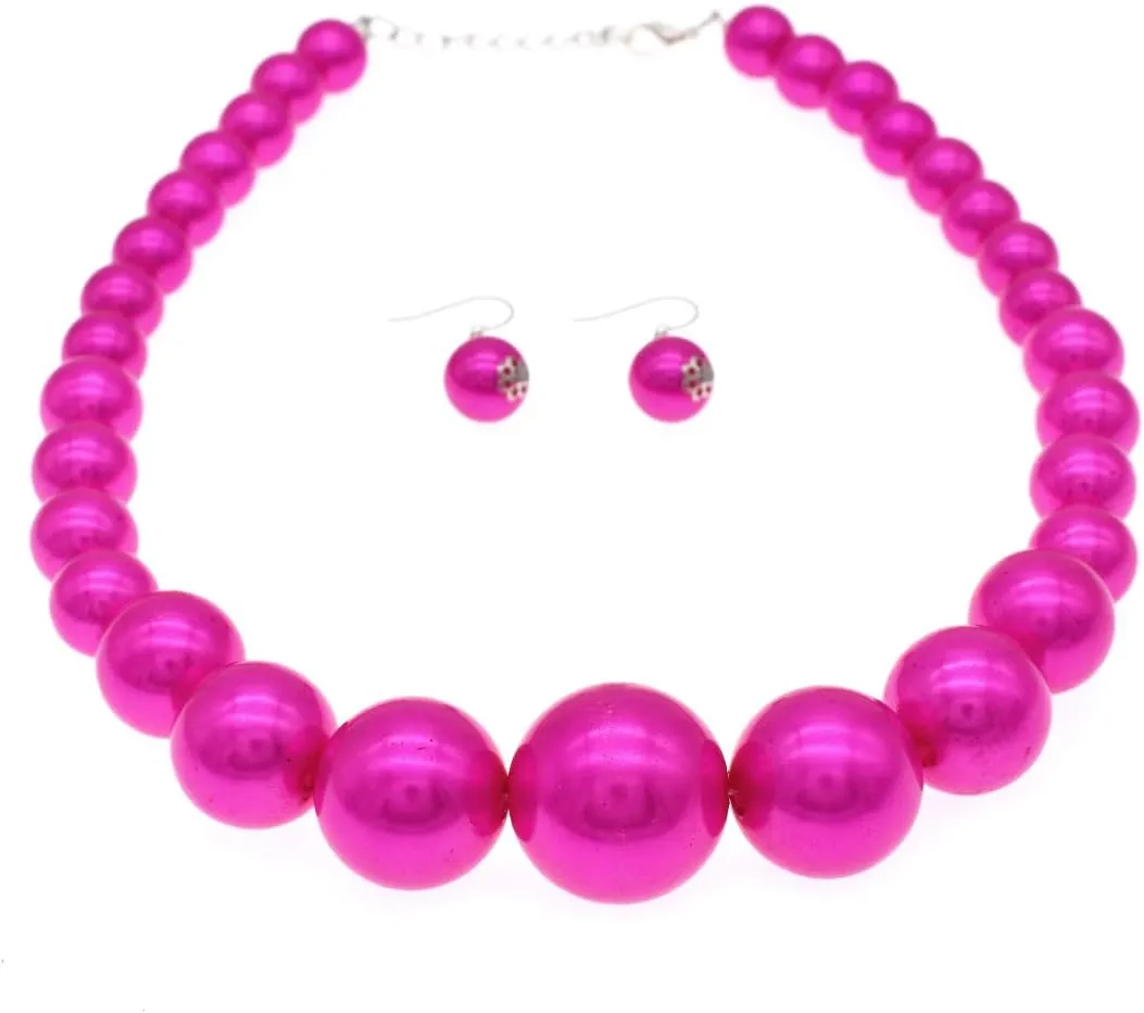 Utop Big Pearl Choker Necklace for Women Faux Pearl Beads Strand Necklace Earrings Set 1920s Pearl Costume Jewelry