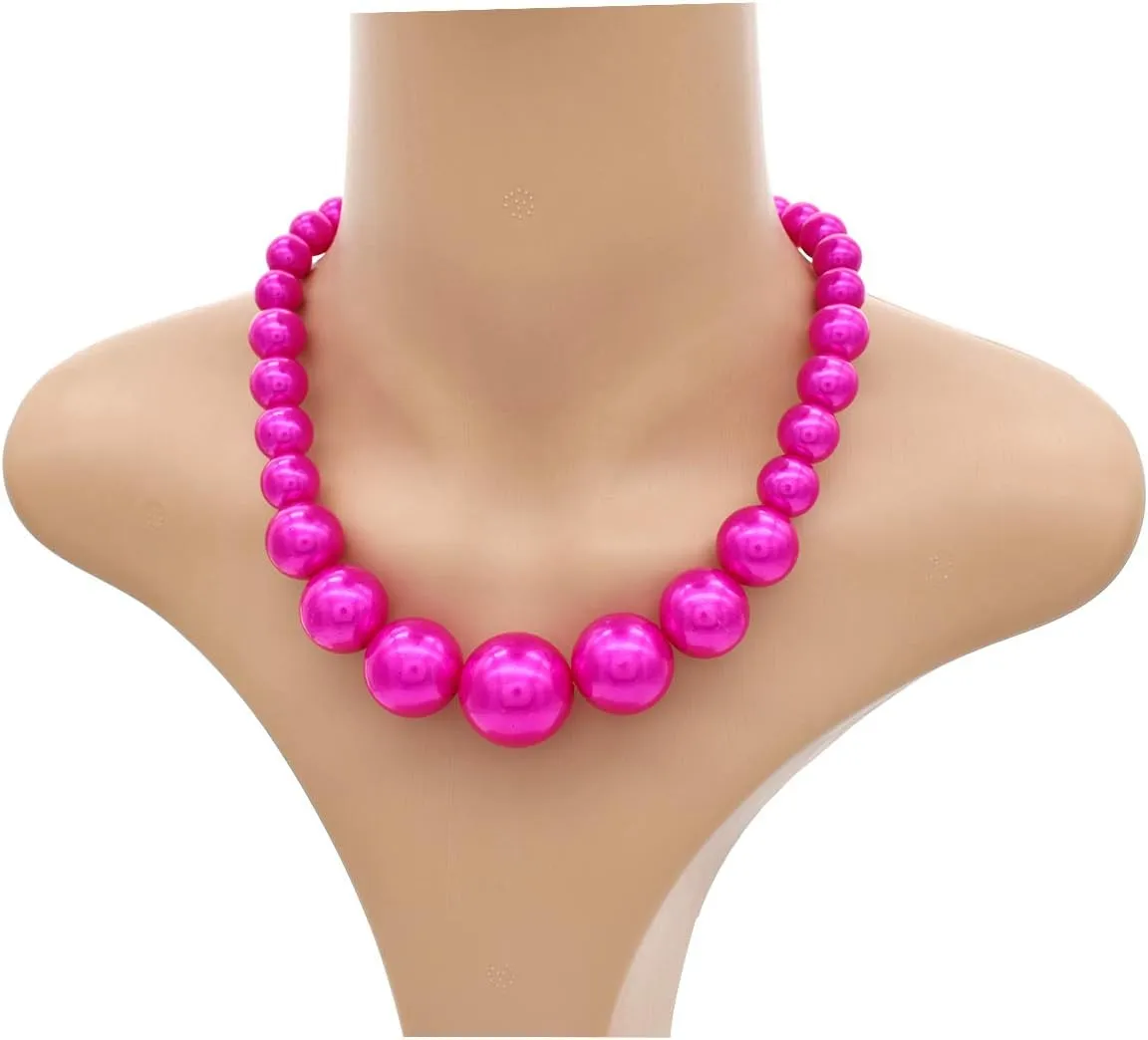 Utop Big Pearl Choker Necklace for Women Faux Pearl Beads Strand Necklace Earrings Set 1920s Pearl Costume Jewelry