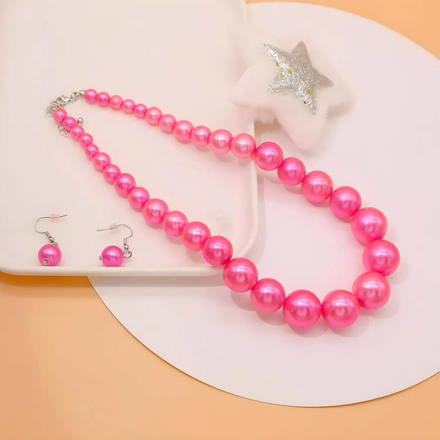 Utop Big Pearl Choker Necklace for Women Faux Pearl Beads Strand Necklace Earrings Set 1920s Pearl Costume Jewelry