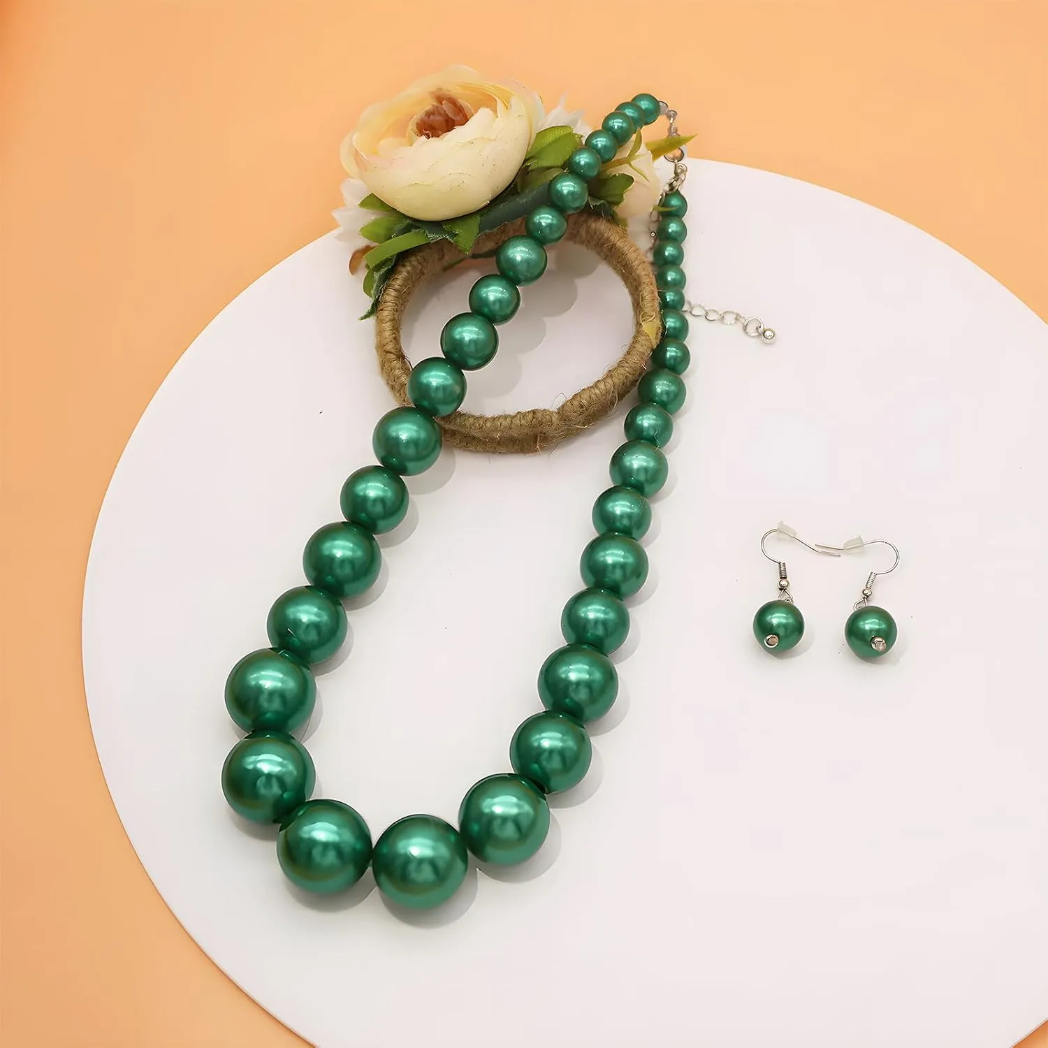 Utop Big Pearl Choker Necklace for Women Faux Pearl Beads Strand Necklace Earrings Set 1920s Pearl Costume Jewelry