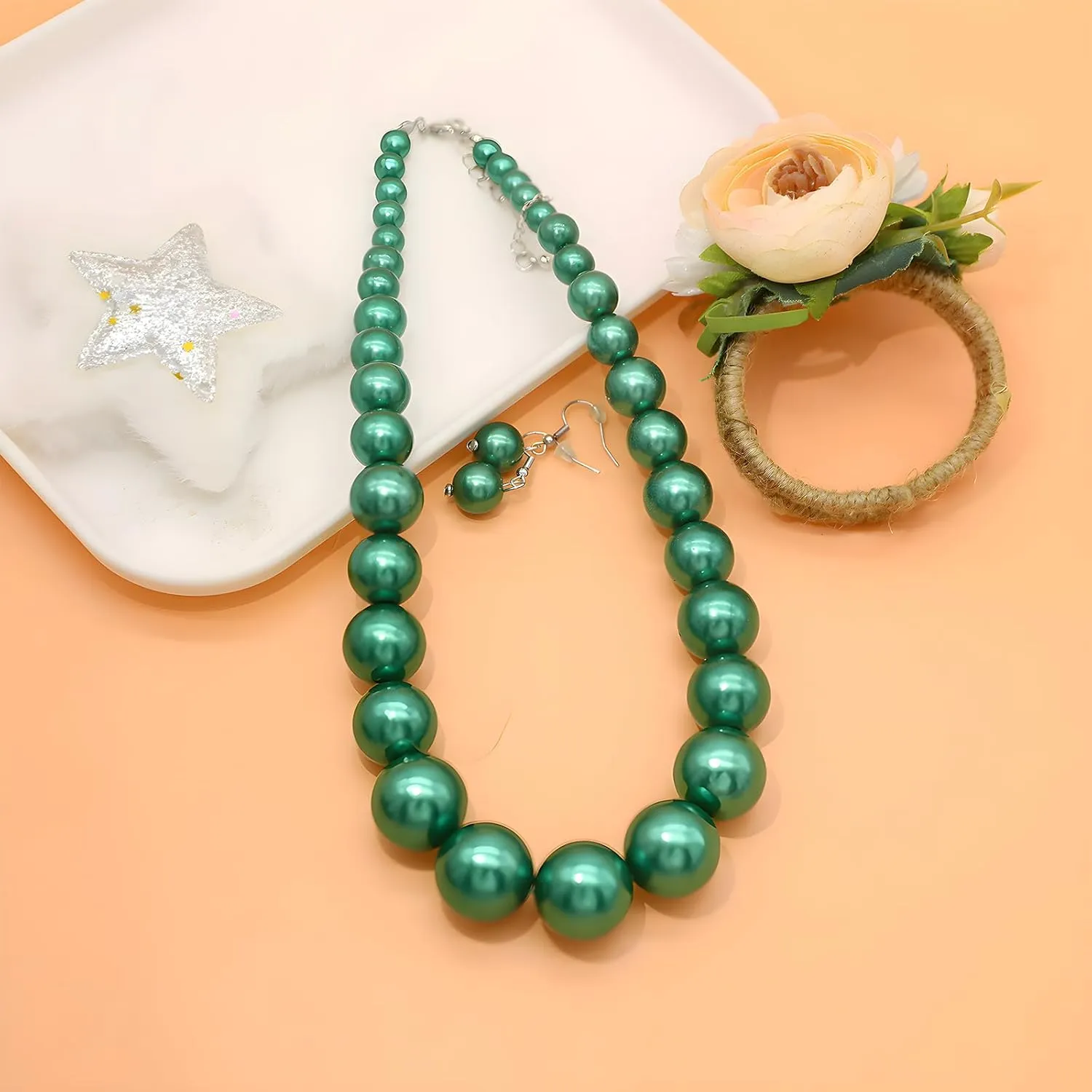 Utop Big Pearl Choker Necklace for Women Faux Pearl Beads Strand Necklace Earrings Set 1920s Pearl Costume Jewelry