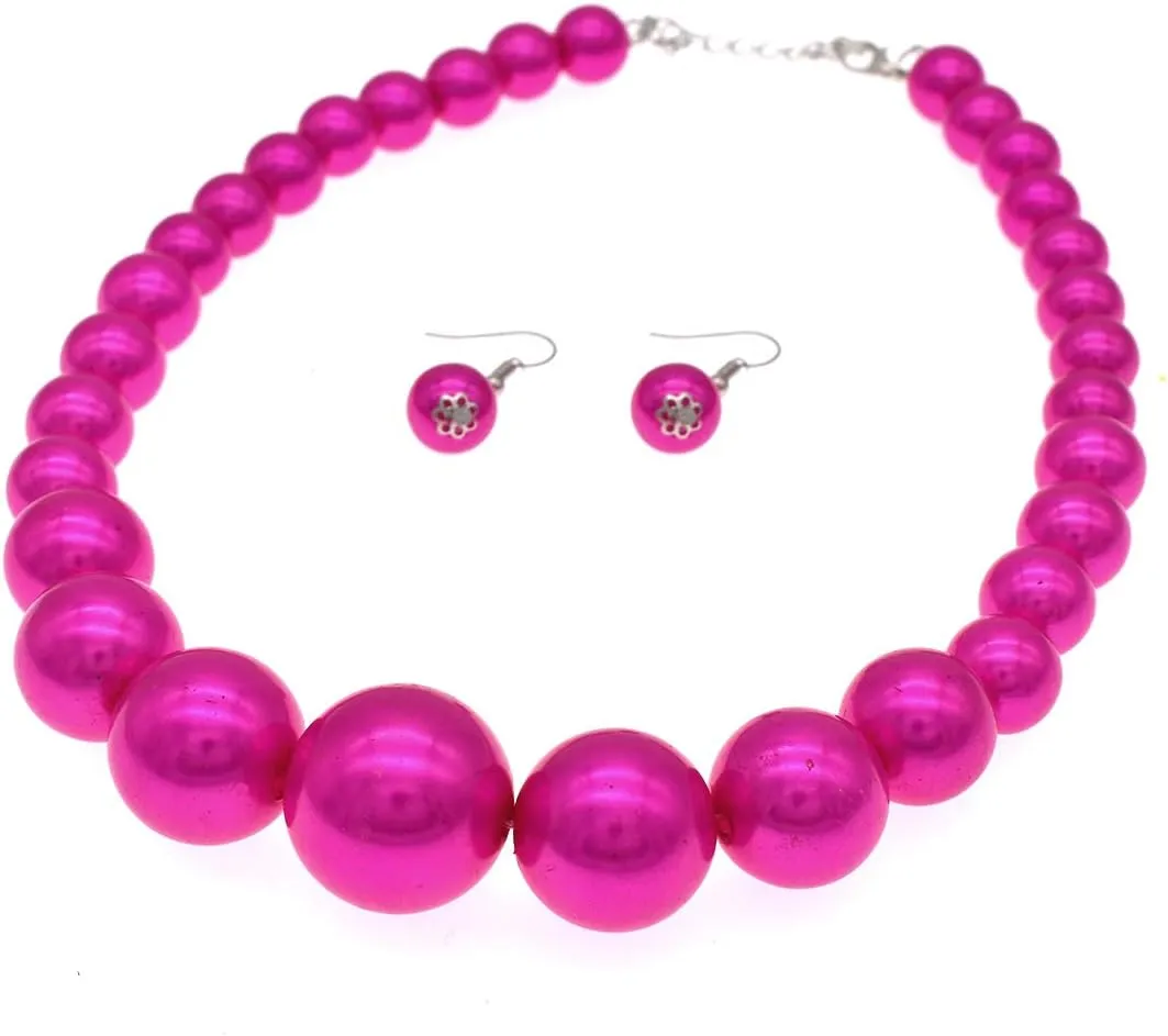 Utop Big Pearl Choker Necklace for Women Faux Pearl Beads Strand Necklace Earrings Set 1920s Pearl Costume Jewelry