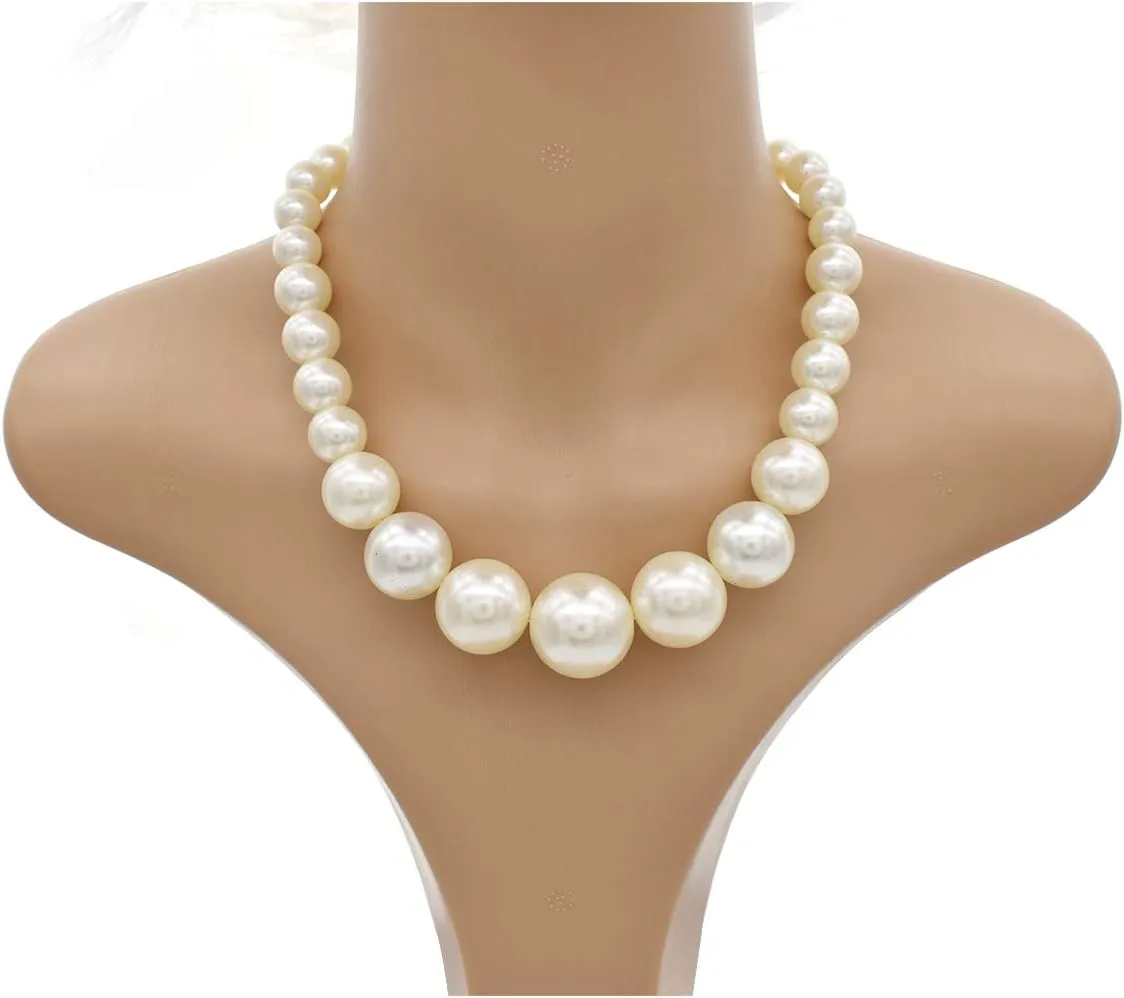 Utop Big Pearl Choker Necklace for Women Faux Pearl Beads Strand Necklace Earrings Set 1920s Pearl Costume Jewelry