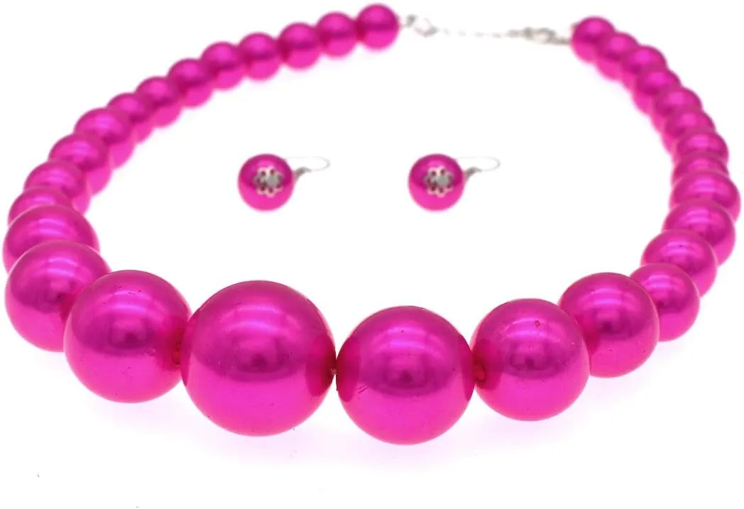 Utop Big Pearl Choker Necklace for Women Faux Pearl Beads Strand Necklace Earrings Set 1920s Pearl Costume Jewelry