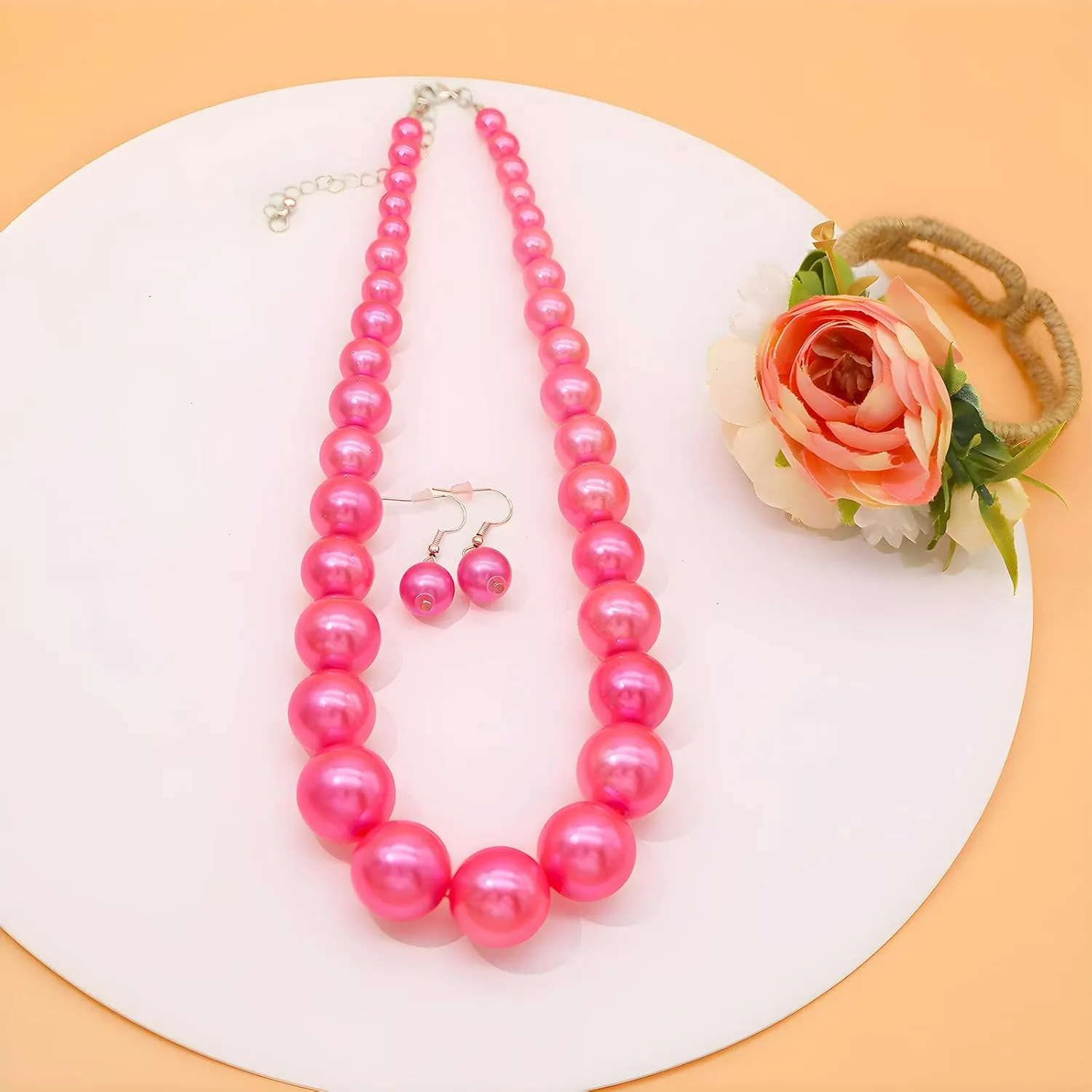 Utop Big Pearl Choker Necklace for Women Faux Pearl Beads Strand Necklace Earrings Set 1920s Pearl Costume Jewelry