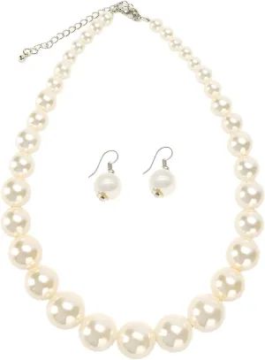 Utop Big Pearl Choker Necklace for Women Faux Pearl Beads Strand Necklace Earrings Set 1920s Pearl Costume Jewelry