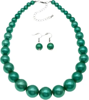 Utop Big Pearl Choker Necklace for Women Faux Pearl Beads Strand Necklace Earrings Set 1920s Pearl Costume Jewelry