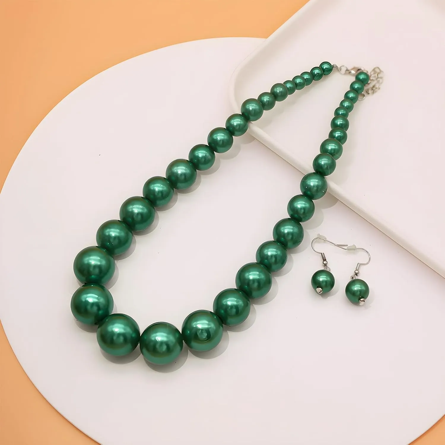 Utop Big Pearl Choker Necklace for Women Faux Pearl Beads Strand Necklace Earrings Set 1920s Pearl Costume Jewelry