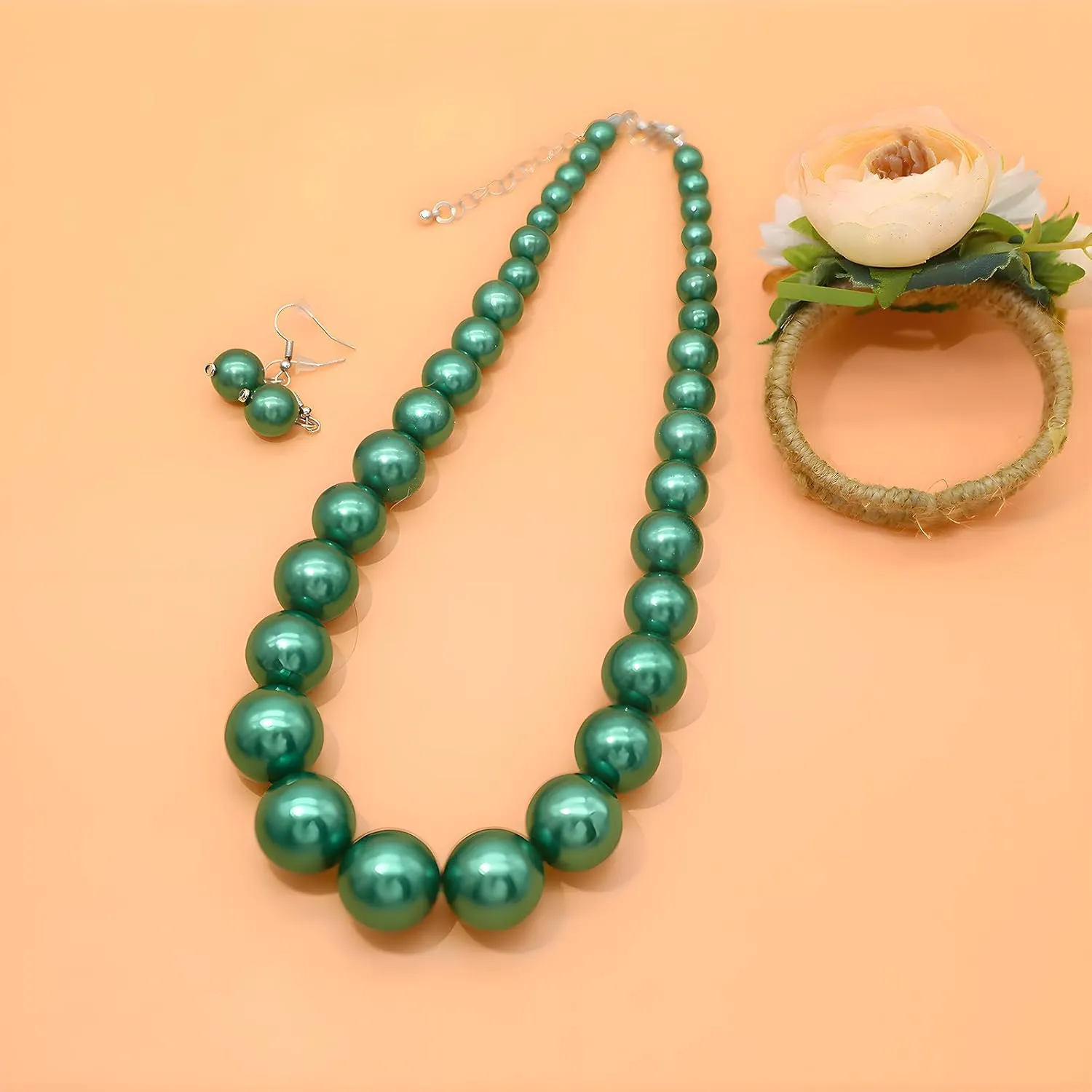 Utop Big Pearl Choker Necklace for Women Faux Pearl Beads Strand Necklace Earrings Set 1920s Pearl Costume Jewelry