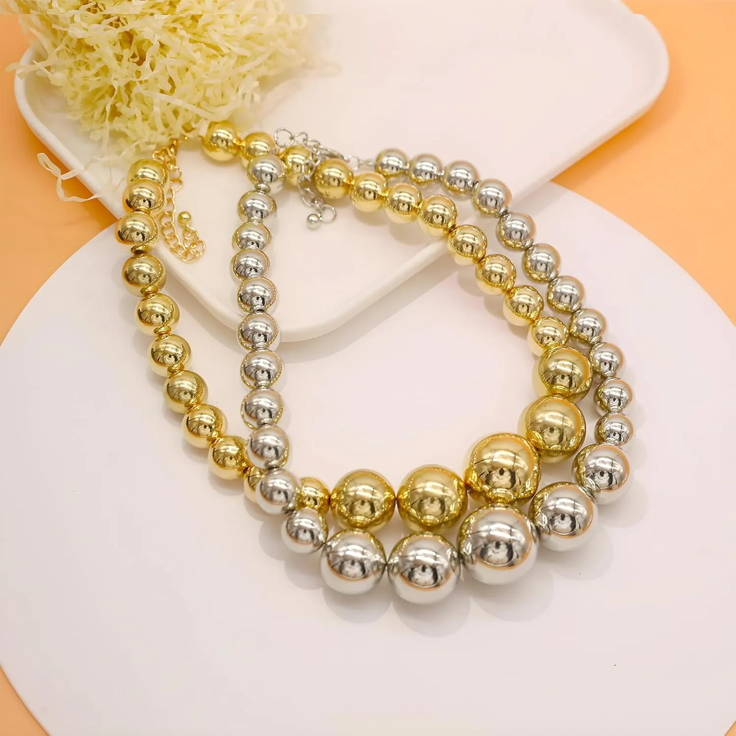 Utop Big Pearl Choker Necklace for Women Faux Pearl Beads Strand Necklace Earrings Set 1920s Pearl Costume Jewelry