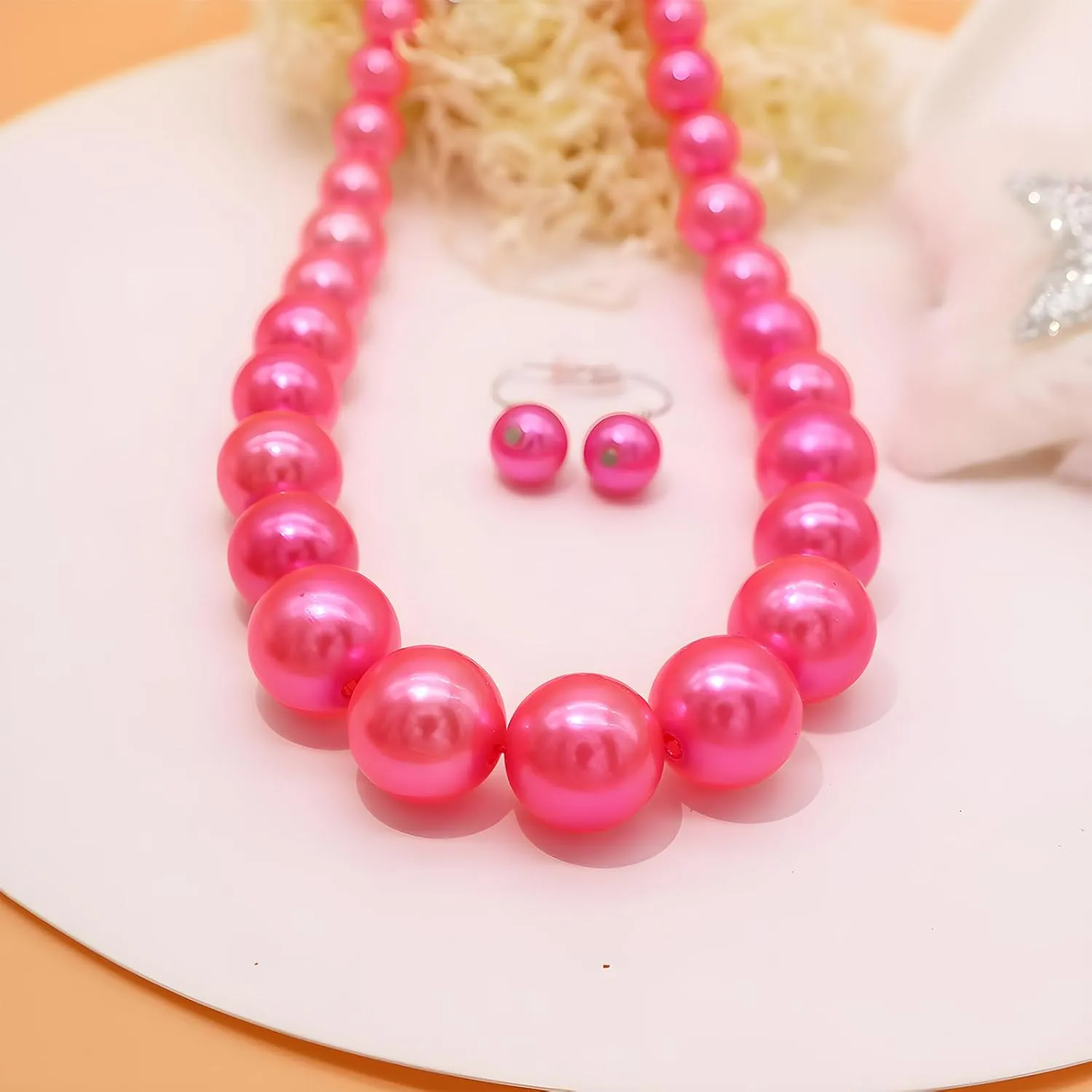 Utop Big Pearl Choker Necklace for Women Faux Pearl Beads Strand Necklace Earrings Set 1920s Pearl Costume Jewelry