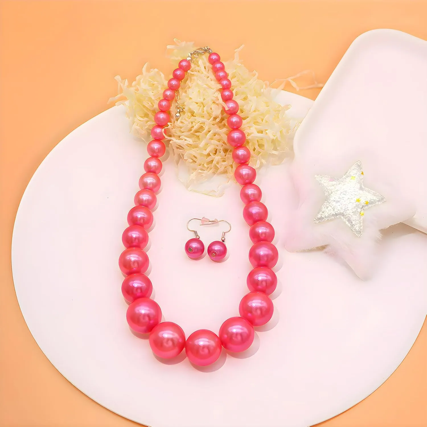 Utop Big Pearl Choker Necklace for Women Faux Pearl Beads Strand Necklace Earrings Set 1920s Pearl Costume Jewelry