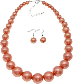 Utop Big Pearl Choker Necklace for Women Faux Pearl Beads Strand Necklace Earrings Set 1920s Pearl Costume Jewelry