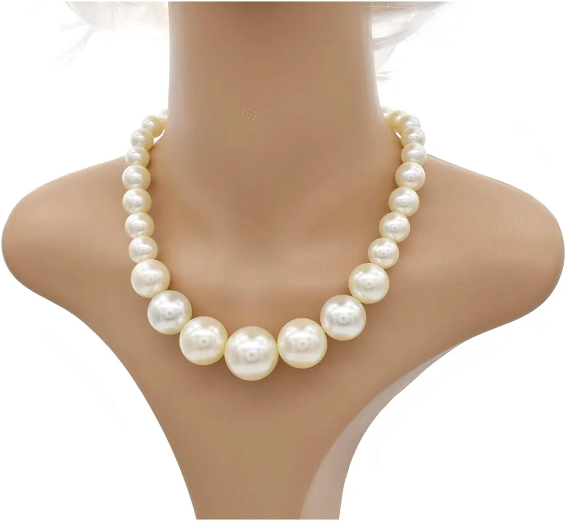 Utop Big Pearl Choker Necklace for Women Faux Pearl Beads Strand Necklace Earrings Set 1920s Pearl Costume Jewelry