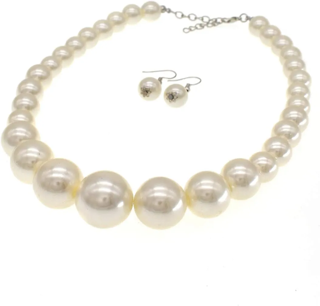 Utop Big Pearl Choker Necklace for Women Faux Pearl Beads Strand Necklace Earrings Set 1920s Pearl Costume Jewelry