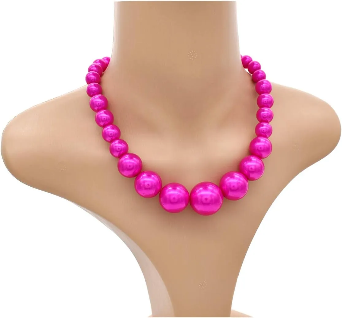 Utop Big Pearl Choker Necklace for Women Faux Pearl Beads Strand Necklace Earrings Set 1920s Pearl Costume Jewelry