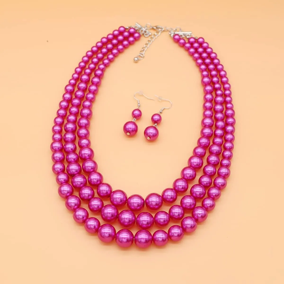 Utop Faux Big Pearl Necklace for Women - Multi Strand 3 Layers Necklace and Earrings Set - 1920s Costume Jewelry