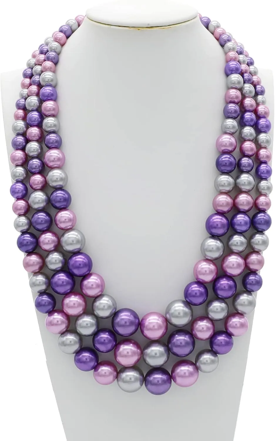 Utop Faux Big Pearl Necklace for Women - Multi Strand 3 Layers Necklace and Earrings Set - 1920s Costume Jewelry