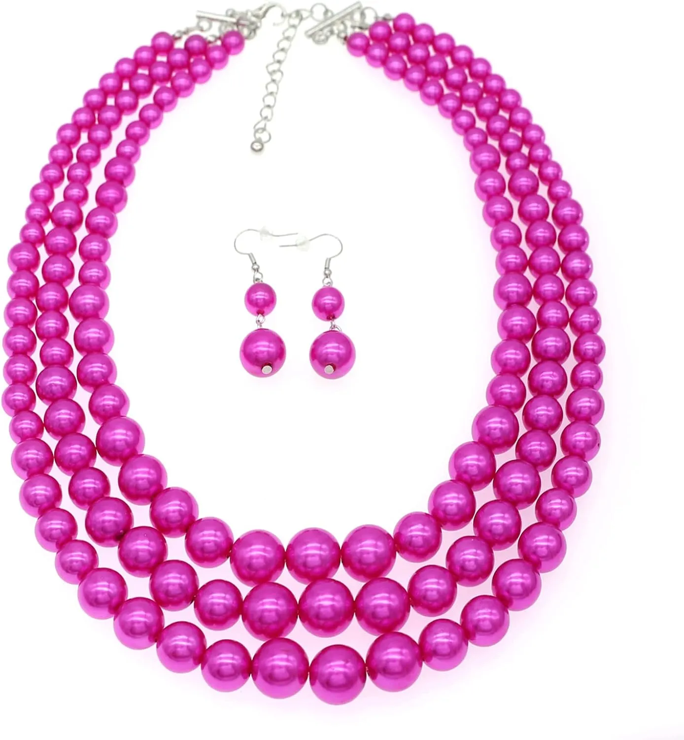 Utop Faux Big Pearl Necklace for Women - Multi Strand 3 Layers Necklace and Earrings Set - 1920s Costume Jewelry