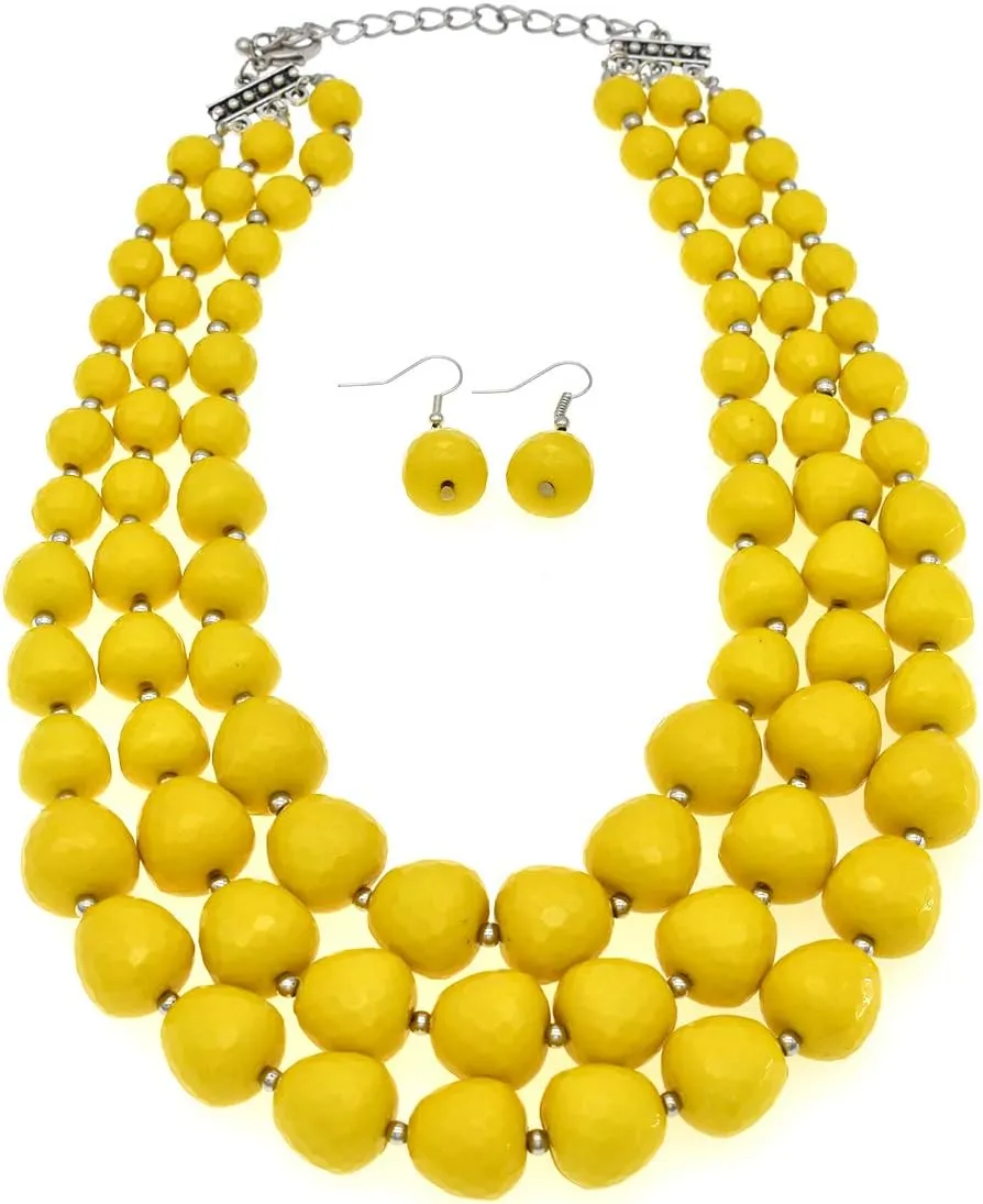Utop Faux Big Pearl Necklace for Women - Multi Strand 3 Layers Necklace and Earrings Set - 1920s Costume Jewelry