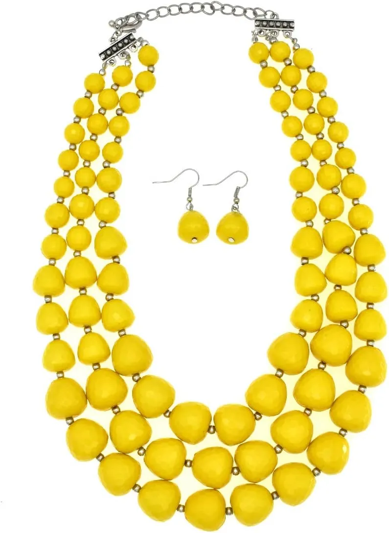 Utop Faux Big Pearl Necklace for Women - Multi Strand 3 Layers Necklace and Earrings Set - 1920s Costume Jewelry