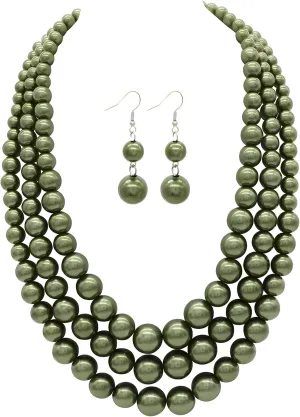 Utop Faux Big Pearl Necklace for Women - Multi Strand 3 Layers Necklace and Earrings Set - 1920s Costume Jewelry