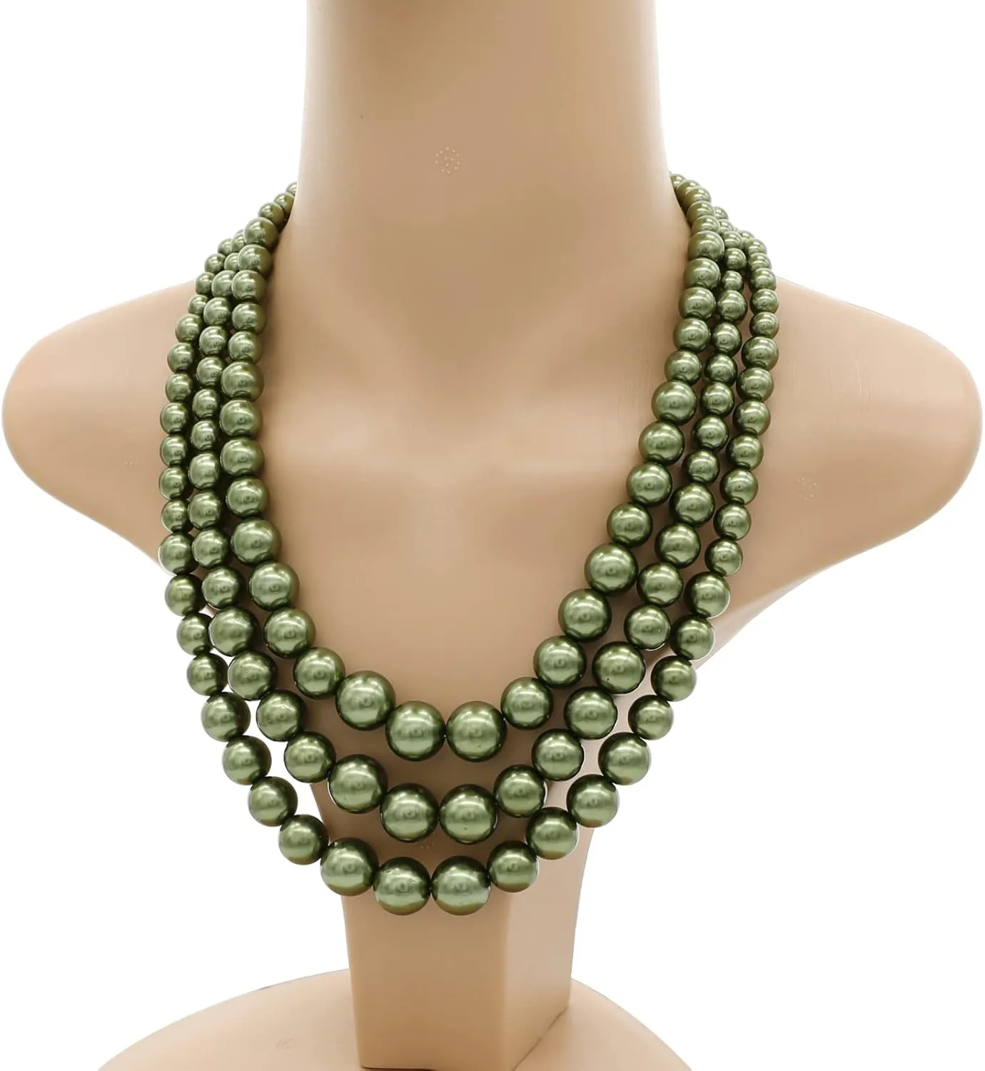 Utop Faux Big Pearl Necklace for Women - Multi Strand 3 Layers Necklace and Earrings Set - 1920s Costume Jewelry