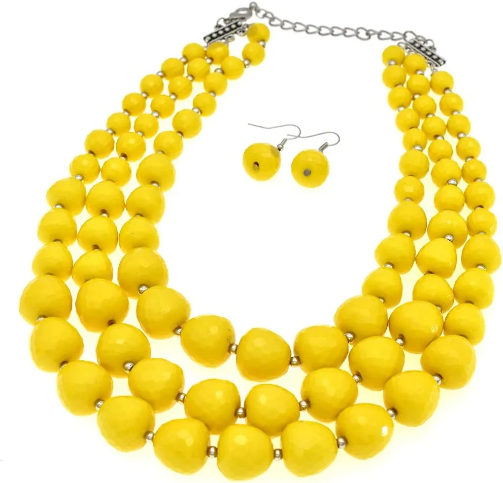 Utop Faux Big Pearl Necklace for Women - Multi Strand 3 Layers Necklace and Earrings Set - 1920s Costume Jewelry