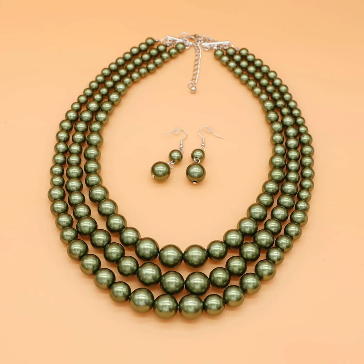 Utop Faux Big Pearl Necklace for Women - Multi Strand 3 Layers Necklace and Earrings Set - 1920s Costume Jewelry
