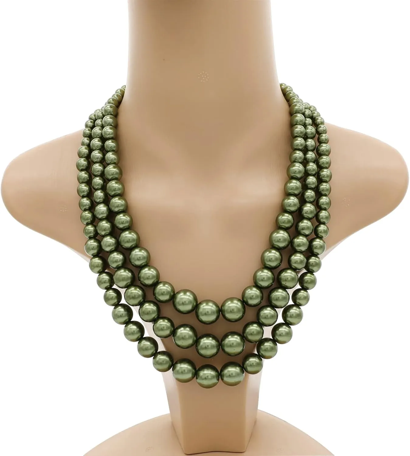 Utop Faux Big Pearl Necklace for Women - Multi Strand 3 Layers Necklace and Earrings Set - 1920s Costume Jewelry