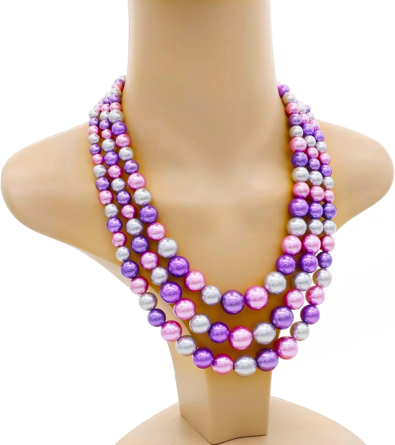 Utop Faux Big Pearl Necklace for Women - Multi Strand 3 Layers Necklace and Earrings Set - 1920s Costume Jewelry
