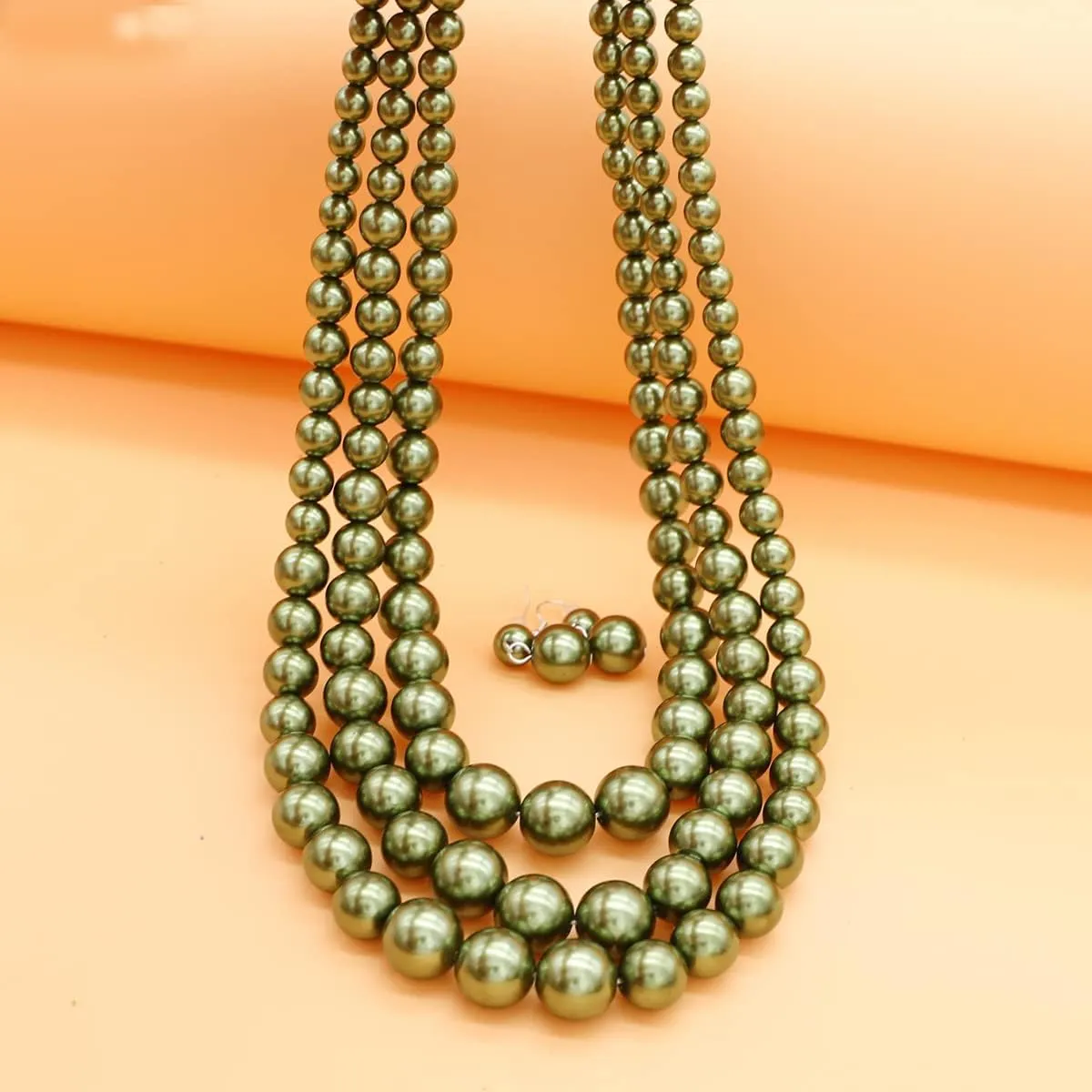 Utop Faux Big Pearl Necklace for Women - Multi Strand 3 Layers Necklace and Earrings Set - 1920s Costume Jewelry