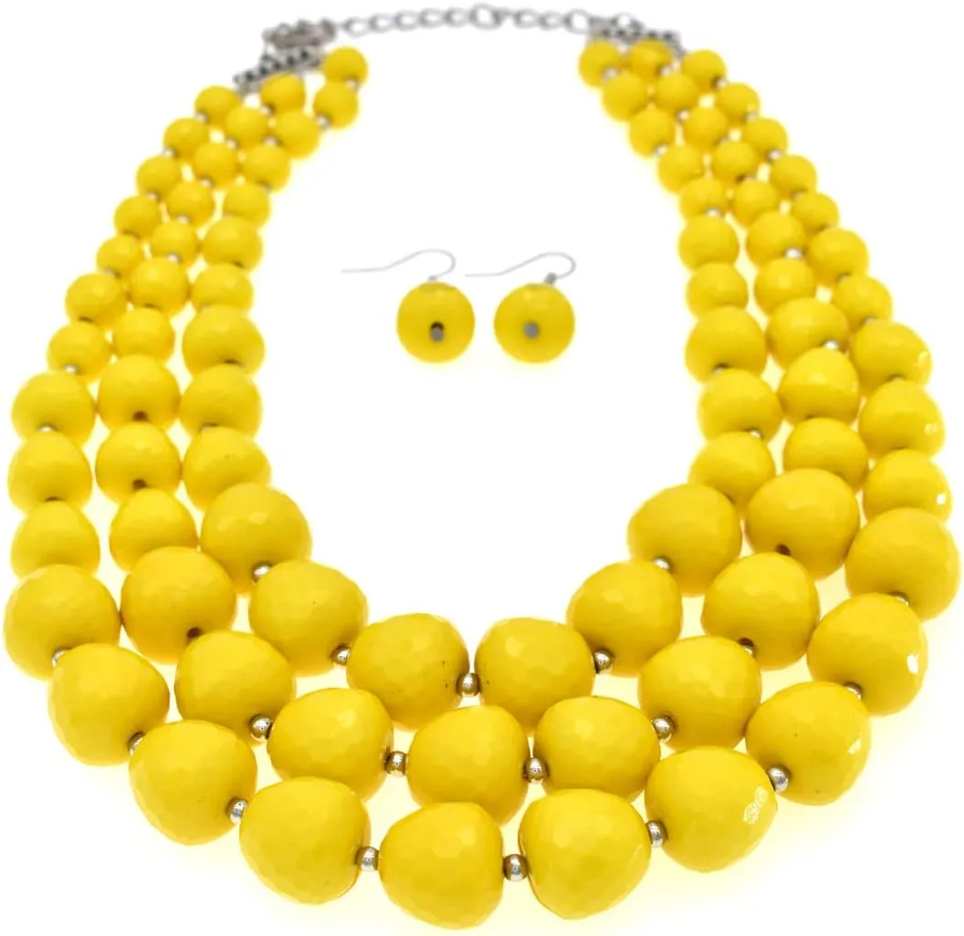Utop Faux Big Pearl Necklace for Women - Multi Strand 3 Layers Necklace and Earrings Set - 1920s Costume Jewelry
