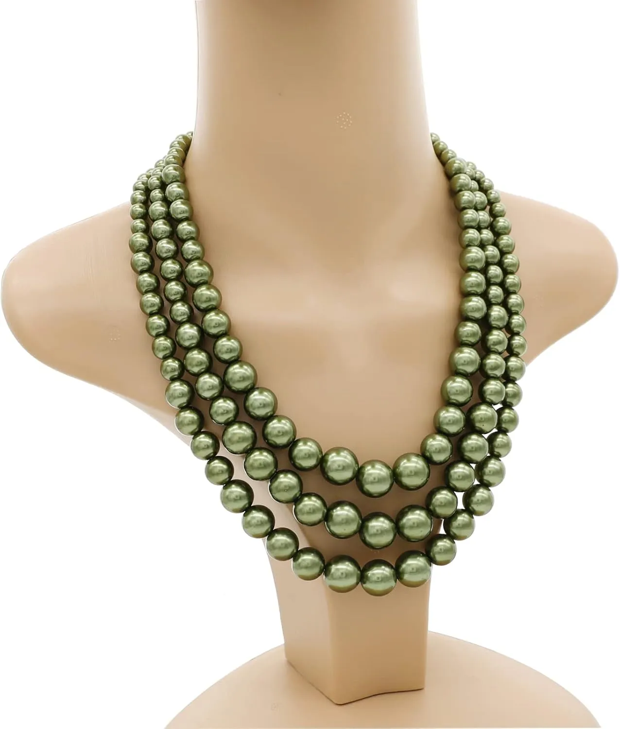 Utop Faux Big Pearl Necklace for Women - Multi Strand 3 Layers Necklace and Earrings Set - 1920s Costume Jewelry