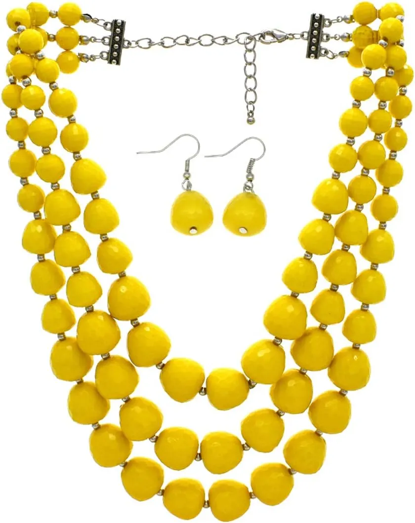 Utop Faux Big Pearl Necklace for Women - Multi Strand 3 Layers Necklace and Earrings Set - 1920s Costume Jewelry