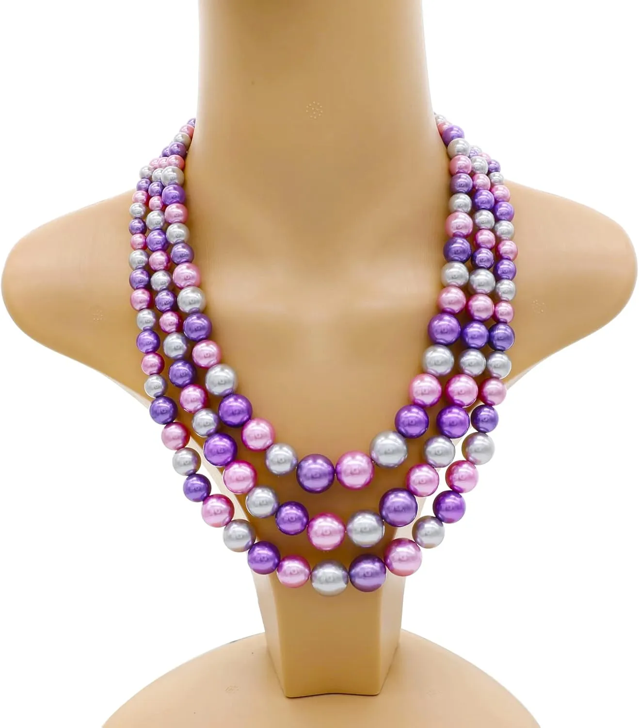 Utop Faux Big Pearl Necklace for Women - Multi Strand 3 Layers Necklace and Earrings Set - 1920s Costume Jewelry