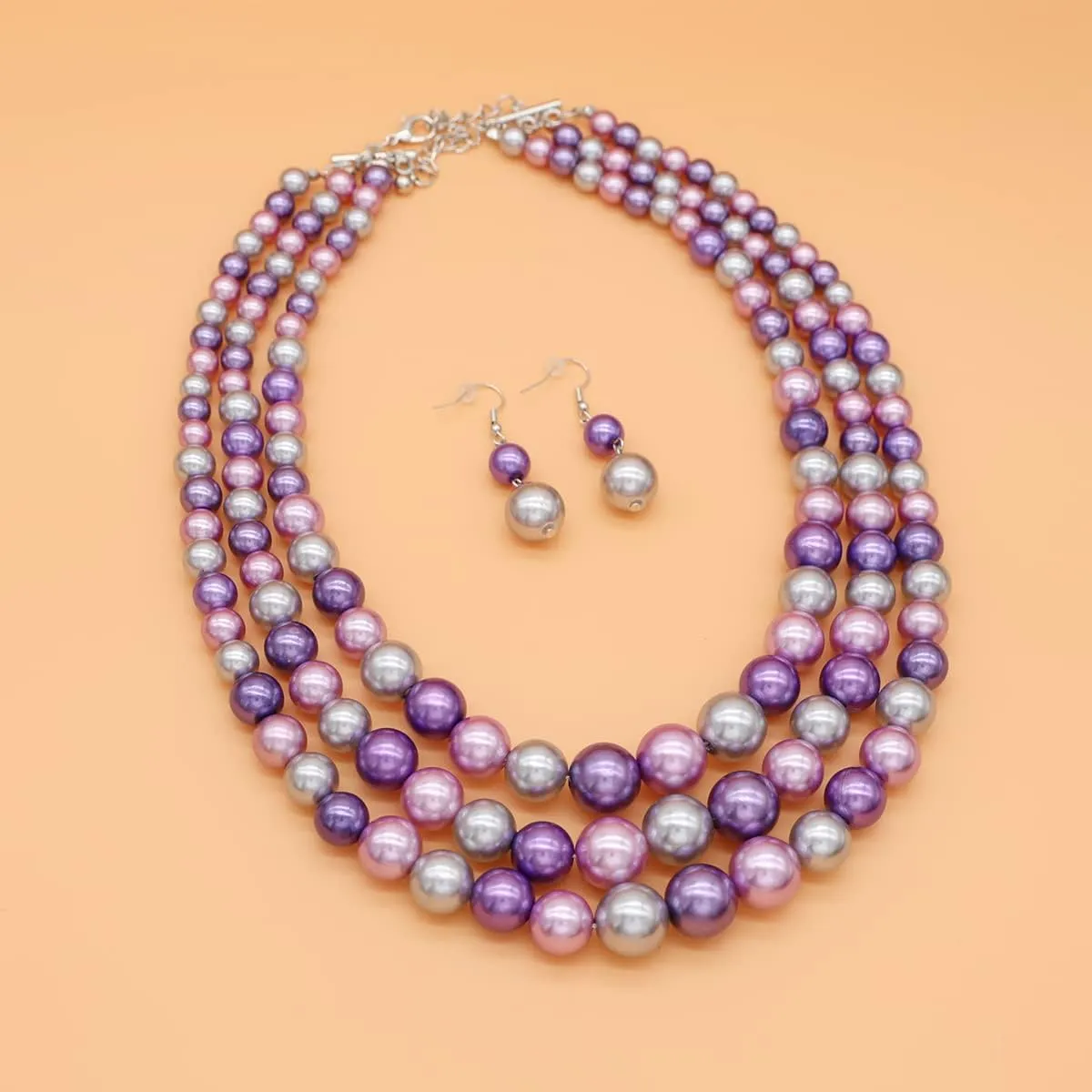 Utop Faux Big Pearl Necklace for Women - Multi Strand 3 Layers Necklace and Earrings Set - 1920s Costume Jewelry