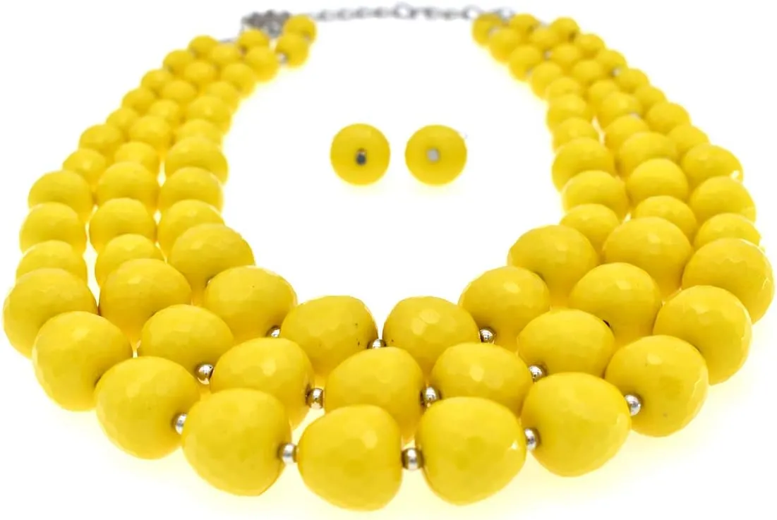 Utop Faux Big Pearl Necklace for Women - Multi Strand 3 Layers Necklace and Earrings Set - 1920s Costume Jewelry