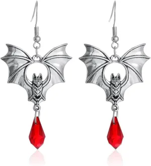 Vampire Bat Earrings Gothic Halloween Earrings for Women Vintage Blood Bat Earring Punk Style Black Red Crystal Victorian Vampire Earring Unique Holiday Party Jewelry Halloween Jewelry for Women