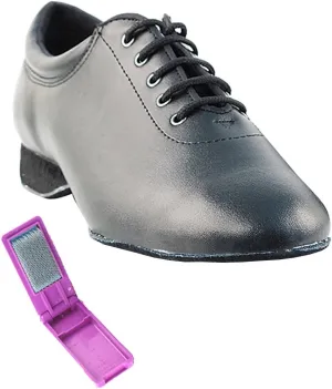 Very Fine Dance Shoes - Ladies Practice, Cuban Low Heel Ballroom Dance Shoes - 2601-0.5-inch Heel and Foldable Brush Bundle - Black Leather - 7.5