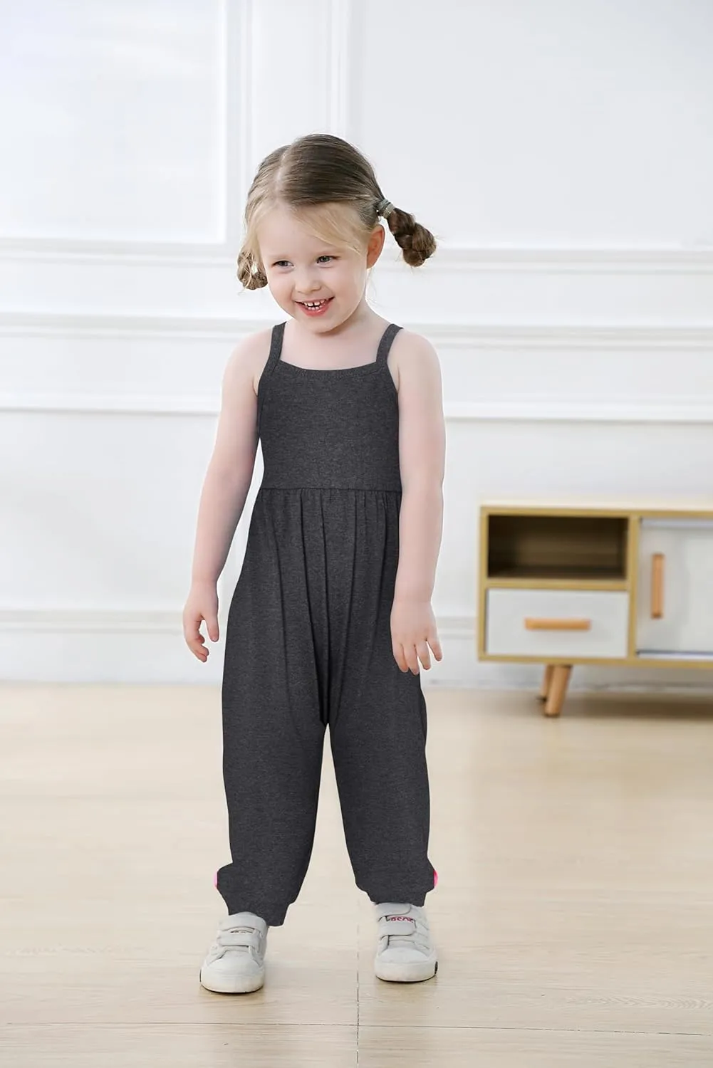 Vieille Toddler Girls Sleeveless Jumpsuits Spaghetti Strap Romper Clothes Long Pants with Pockets 2-8 Years