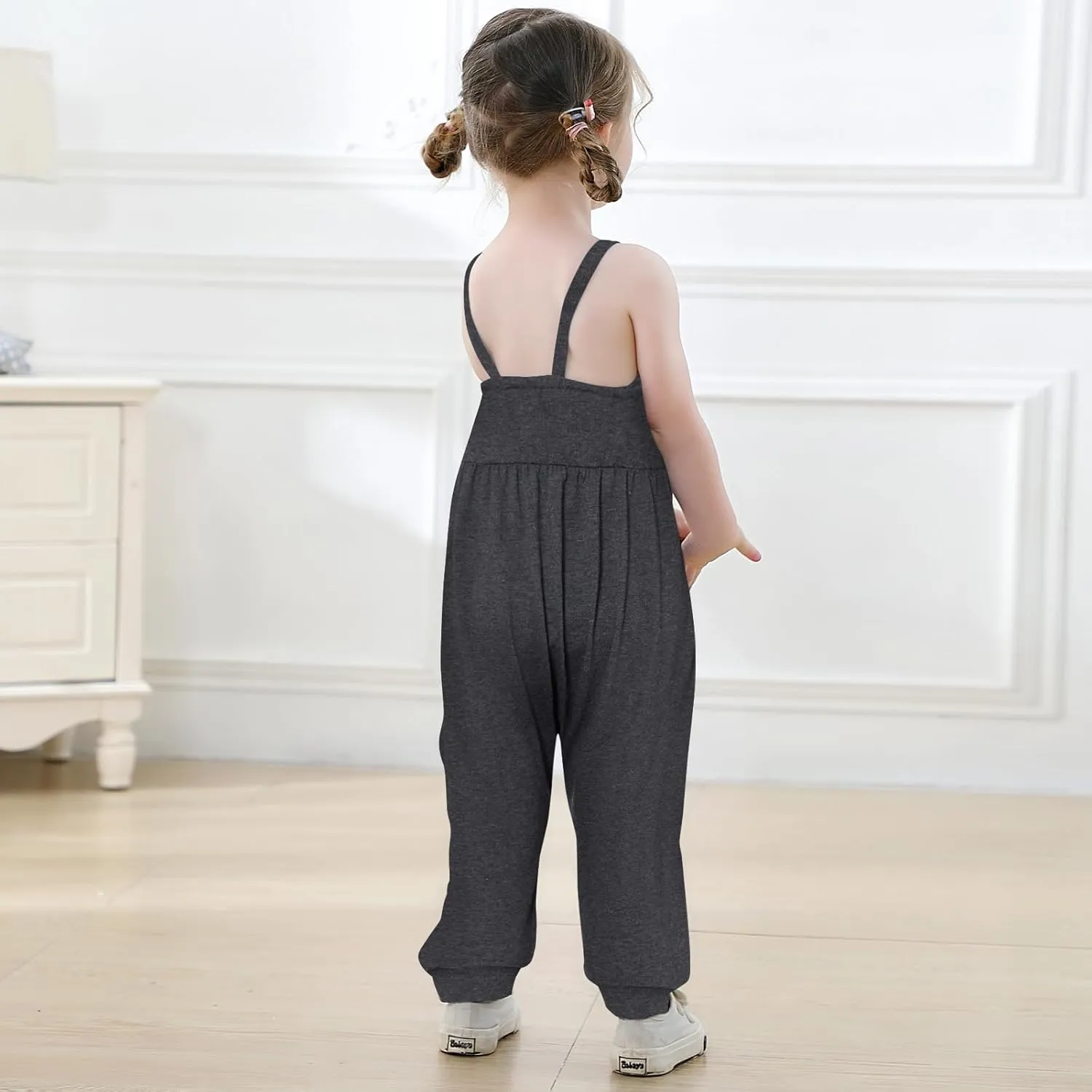 Vieille Toddler Girls Sleeveless Jumpsuits Spaghetti Strap Romper Clothes Long Pants with Pockets 2-8 Years