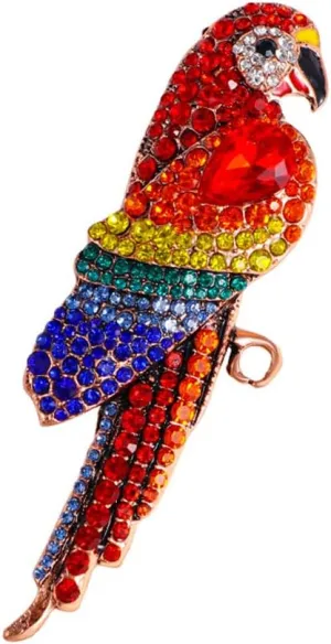 Vintage CZ Colorful Parrot Brooch Pin for Women Girls Rose Gold Plated Exaggerated Birthstone Animal Bird Brooches Lapel Pins Christmas Birthday Anniversary Ornament Dress Accessories Delicacy Jewelry