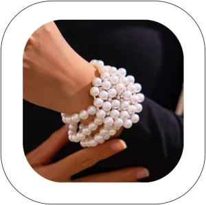 Vintage Faux Pearl Choker Necklace 4 Tier Multi-Strand Rhinestone Pearl Bracelet Chunky Elegant Pearl 1920s Women's Jewelry
