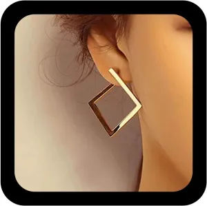 Vintage Hollow Square Earrings Large Geometric Square Stud Earrings Open Square Hoop Huggie Earrings Gold Minimal Geometric Earrings Jewelry