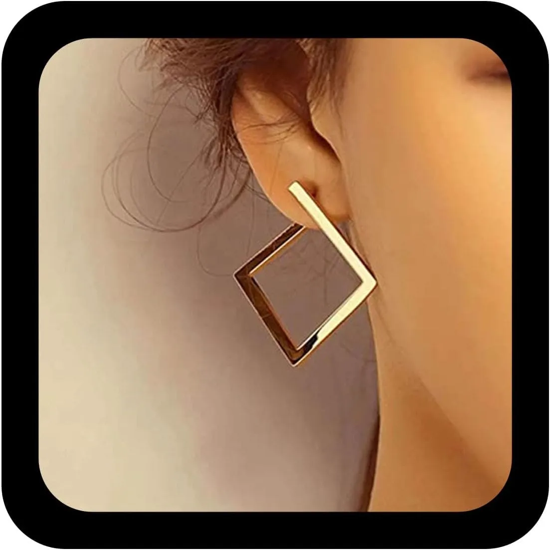 Vintage Hollow Square Earrings Large Geometric Square Stud Earrings Open Square Hoop Huggie Earrings Gold Minimal Geometric Earrings Jewelry
