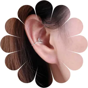 Vintage Leaf Ear Cuff Earrings Tiny Leaf Earrings Silver Leaf Minimal Earrings Small Leaf Cartilage Cuff Earrings Jewelry for Women and Girls (Silver)